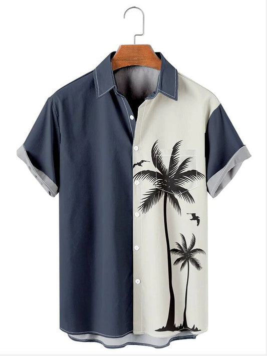 Hawaiian Shirt / Adults / S Men's Simple Coconut Patchwork Print Hawaiian Shirt