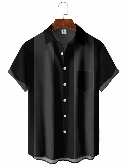 Hawaiian Shirt / Adults / S Men's Solid Bowling Casual Hawaiian Shirt