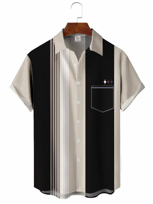 Hawaiian Shirt / Adults / S Men's Stripes Bowling Casual Hawaiian Shirt