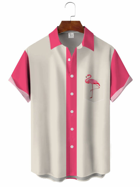 Hawaiian Shirt / Adults / S Men's Valentine's Day Flamingo Bowling Hawaiian Shirt