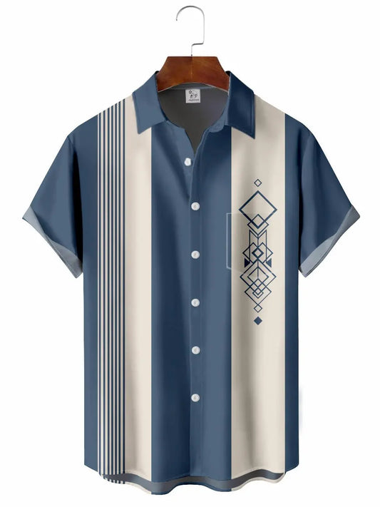 Hawaiian Shirt / Adults / S Men's Vintage 50's Geometry Bowling Hawaiian Shirt