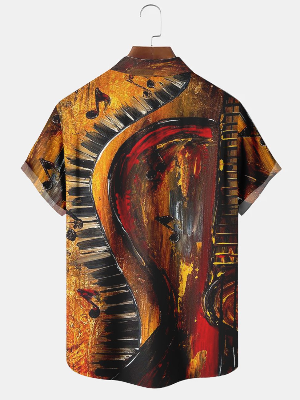 Men's Vintage Abstract Music Instrument Painting Casual Hawaiian Shirt
