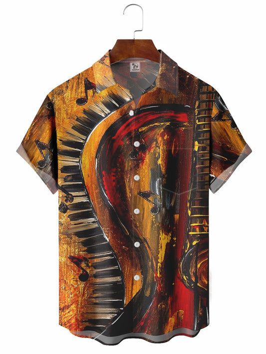 Hawaiian Shirt / Adults / S Men's Vintage Abstract Music Instrument Painting Casual Hawaiian Shirt