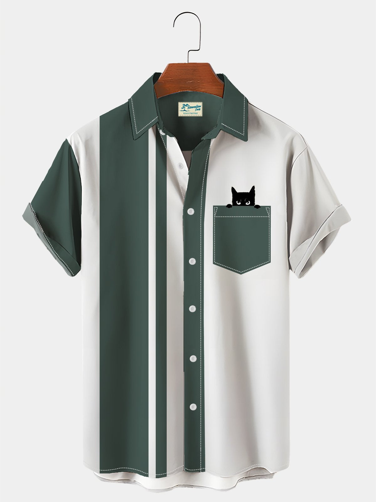 Hawaiian Shirt / Adults / S Men's Vintage Bowling Cat Hawaiian Shirt