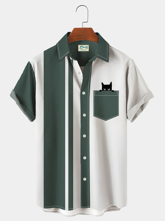 Hawaiian Shirt / Adults / S Men's Vintage Bowling Cat Hawaiian Shirt