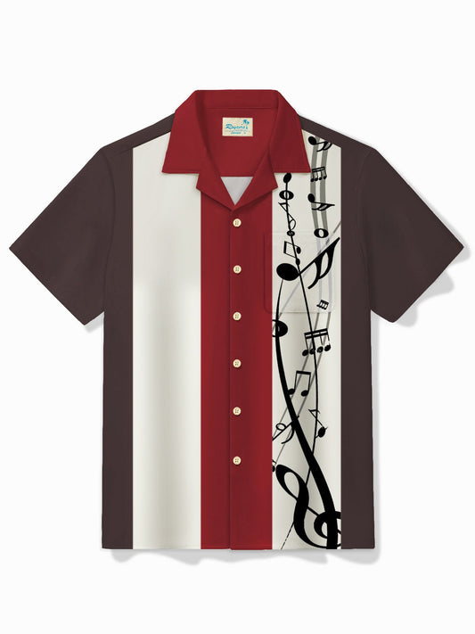 Hawaiian Shirt / Adults / S Men's Vintage Bowling Music Symbol Print Casual Hawaiian Shirt
