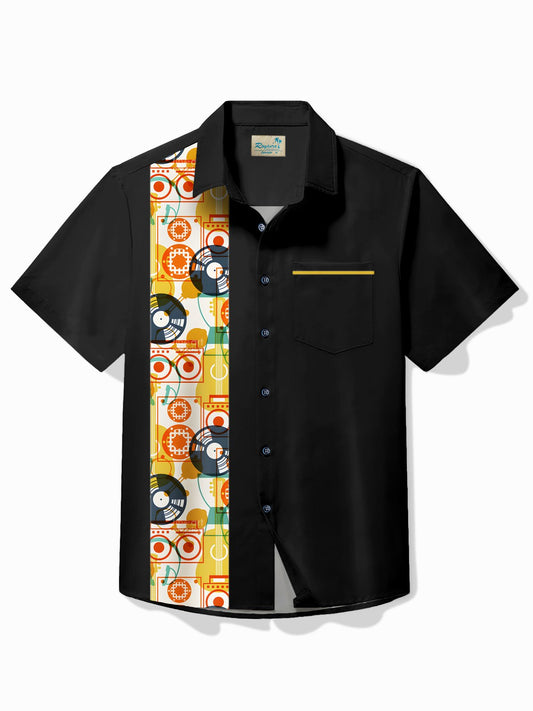 Hawaiian Shirt / Adults / S Men's Vintage Bowling Music Tape Print Casual Hawaiian Shirt