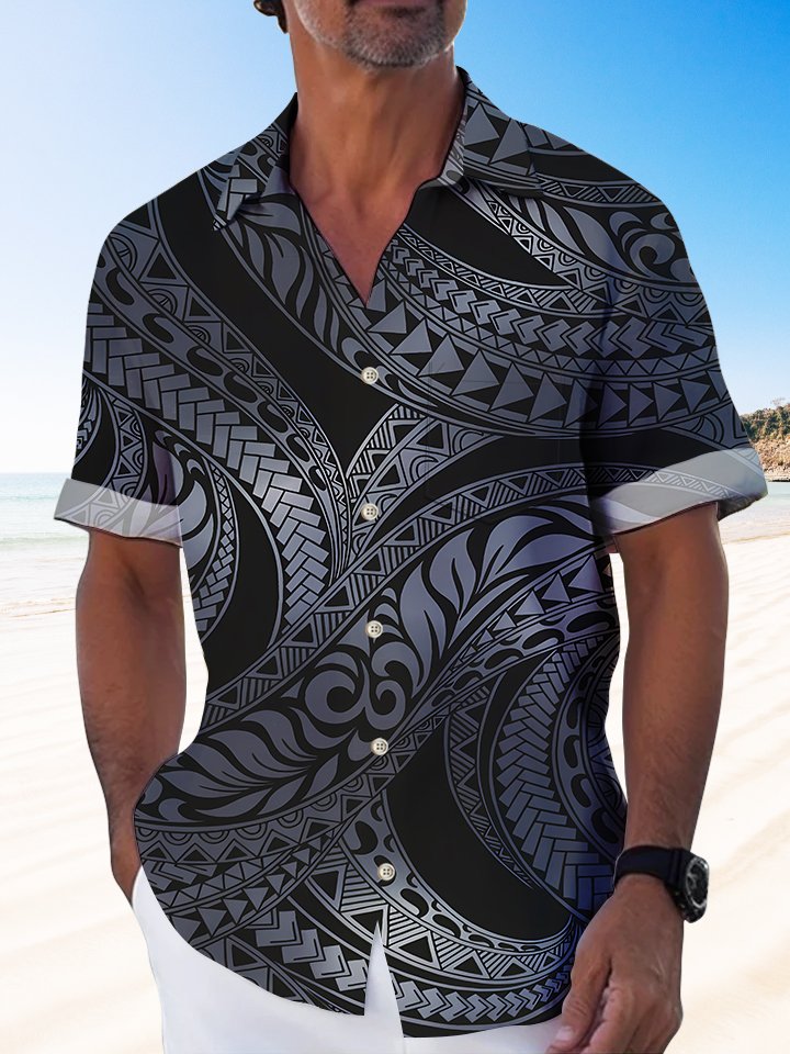 Men's Vintage Geometric Ethnic Gradient Print Hawaiian Shirt