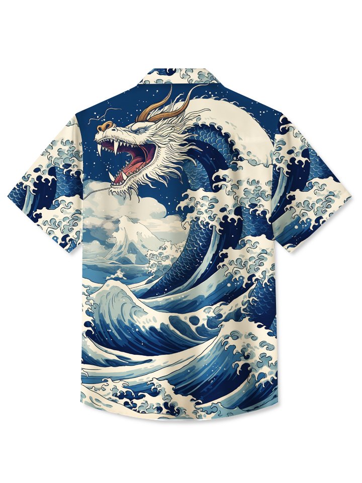 Men's Vintage Japanese Ukiyoe Wave Dragon Hawaiian Shirt