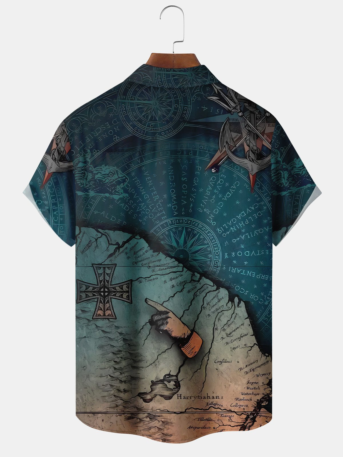 Men's Vintage Medieval Nautical Anchor Map Hawaiian Vacation Hawaiian Shirt
