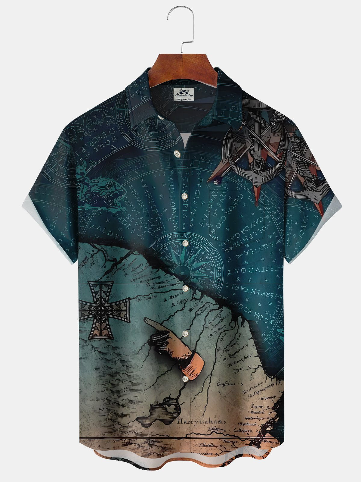 Hawaiian Shirt / Adults / S Men's Vintage Medieval Nautical Anchor Map Hawaiian Vacation Hawaiian Shirt