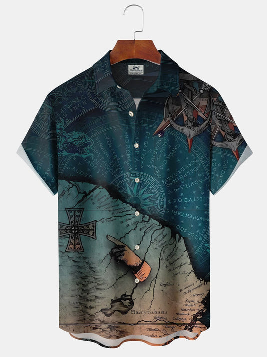 Hawaiian Shirt / Adults / S Men's Vintage Medieval Nautical Anchor Map Hawaiian Vacation Hawaiian Shirt