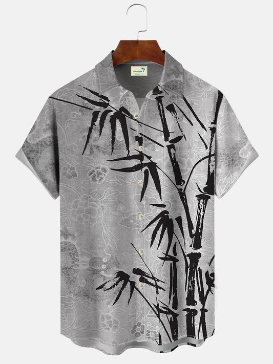 Hawaiian Shirt / Adults / S Men's Vintage Oriental Dragon Ink Bamboo Print Daily Casual Hawaiian Shirt