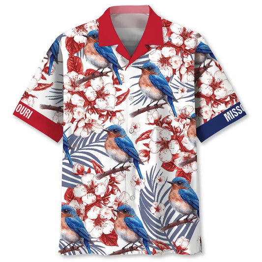 Hawaiian Shirt / Adults / S Missouri State Eastern Bluebird White Hawaiian Shirt