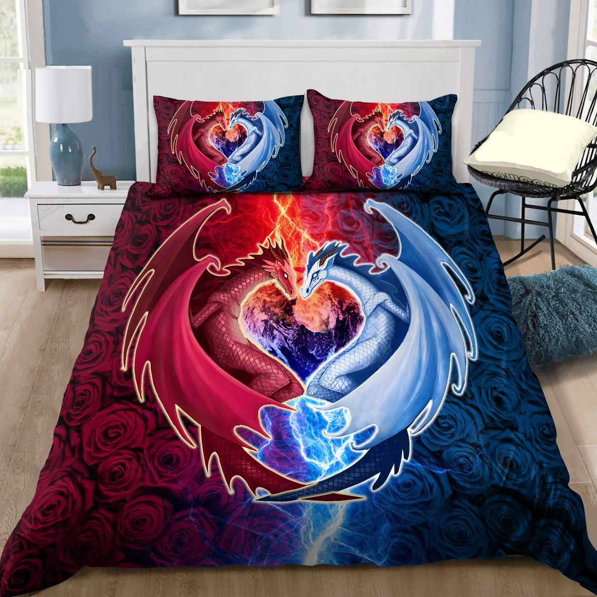 Dragon Heart Rose Bedding Cover For Fantasy Bedroom Decor