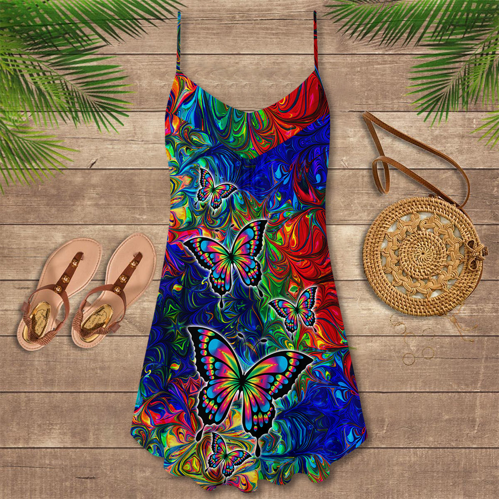 Colorful Butterfly Lover – Women's Summer Sleeveless V-Neck Camisole Dress