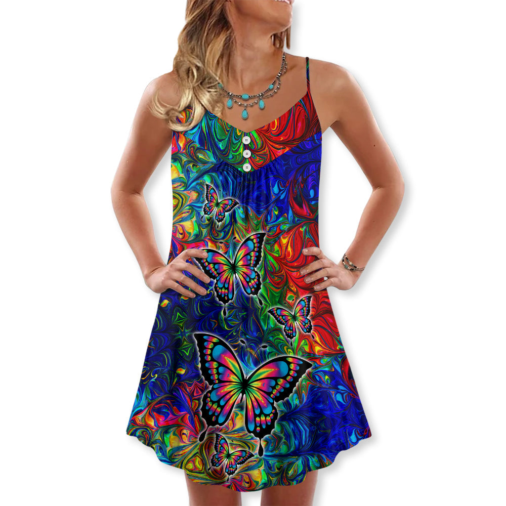 Colorful Butterfly Lover – Women's Summer Sleeveless V-Neck Camisole Dress
