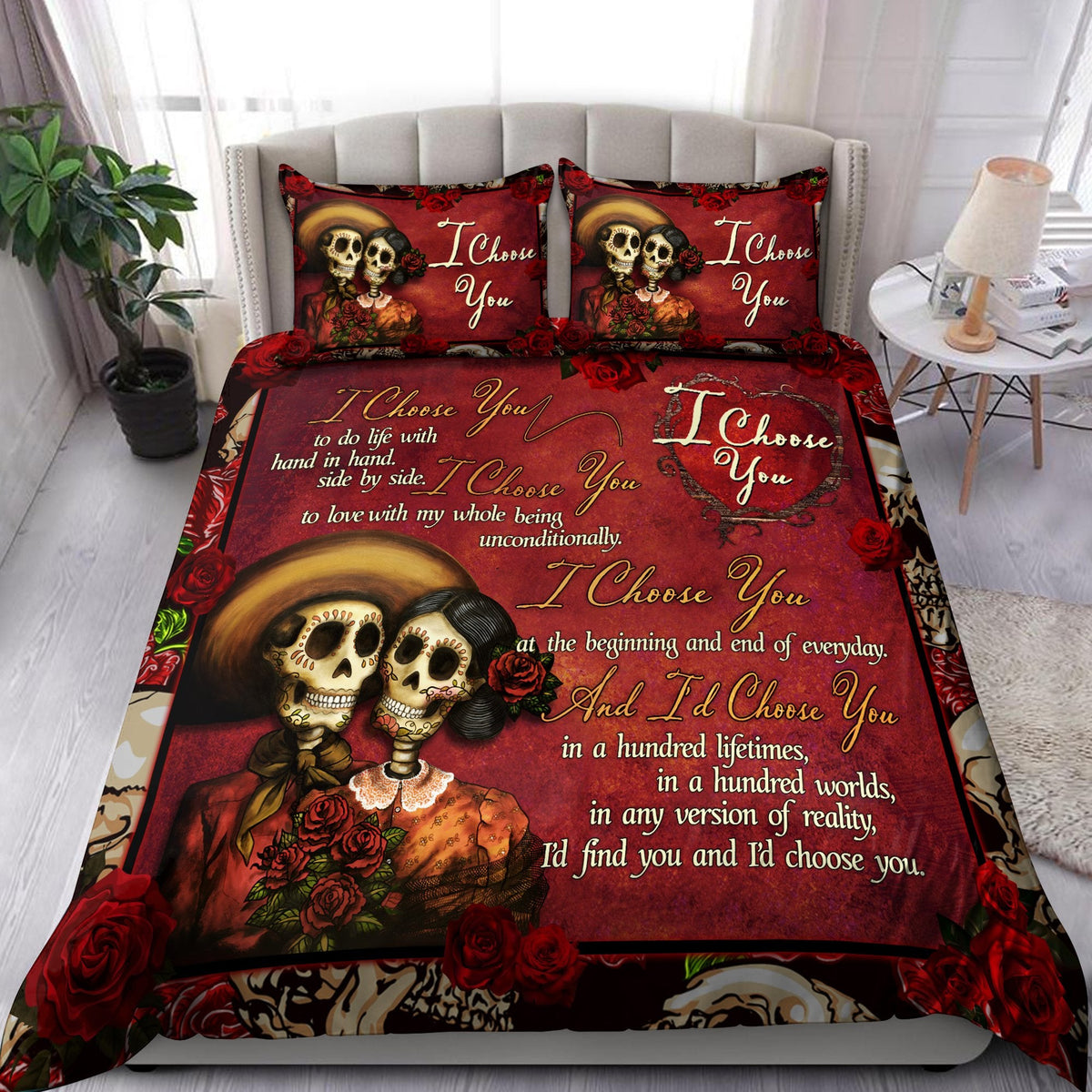 Sugar Skull Couple Love Gift Bedding Cover For Gothic Bedroom Decor