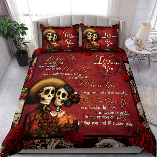 Sugar Skull Couple Love Gift Bedding Cover For Gothic Bedroom Decor