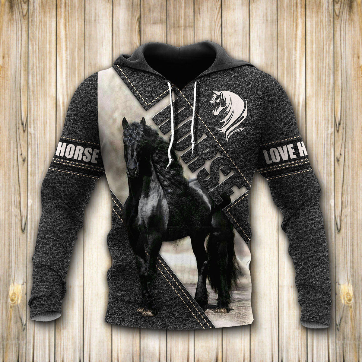 Friesian Black Horse 3D Art – 3D Hoodie