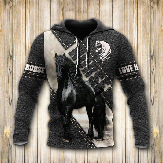 Friesian Black Horse 3D Art – 3D Hoodie