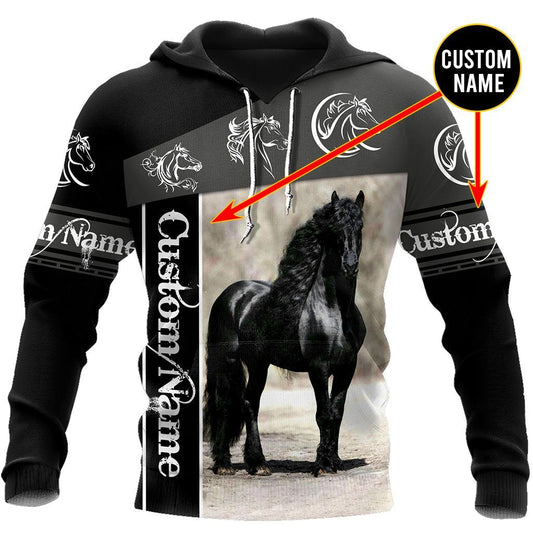 Black Horse Custom Name Art – 3D Hoodie