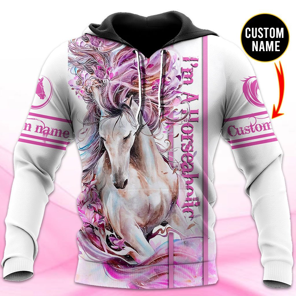 Pink Horse Custom Name Art – 3D Hoodie