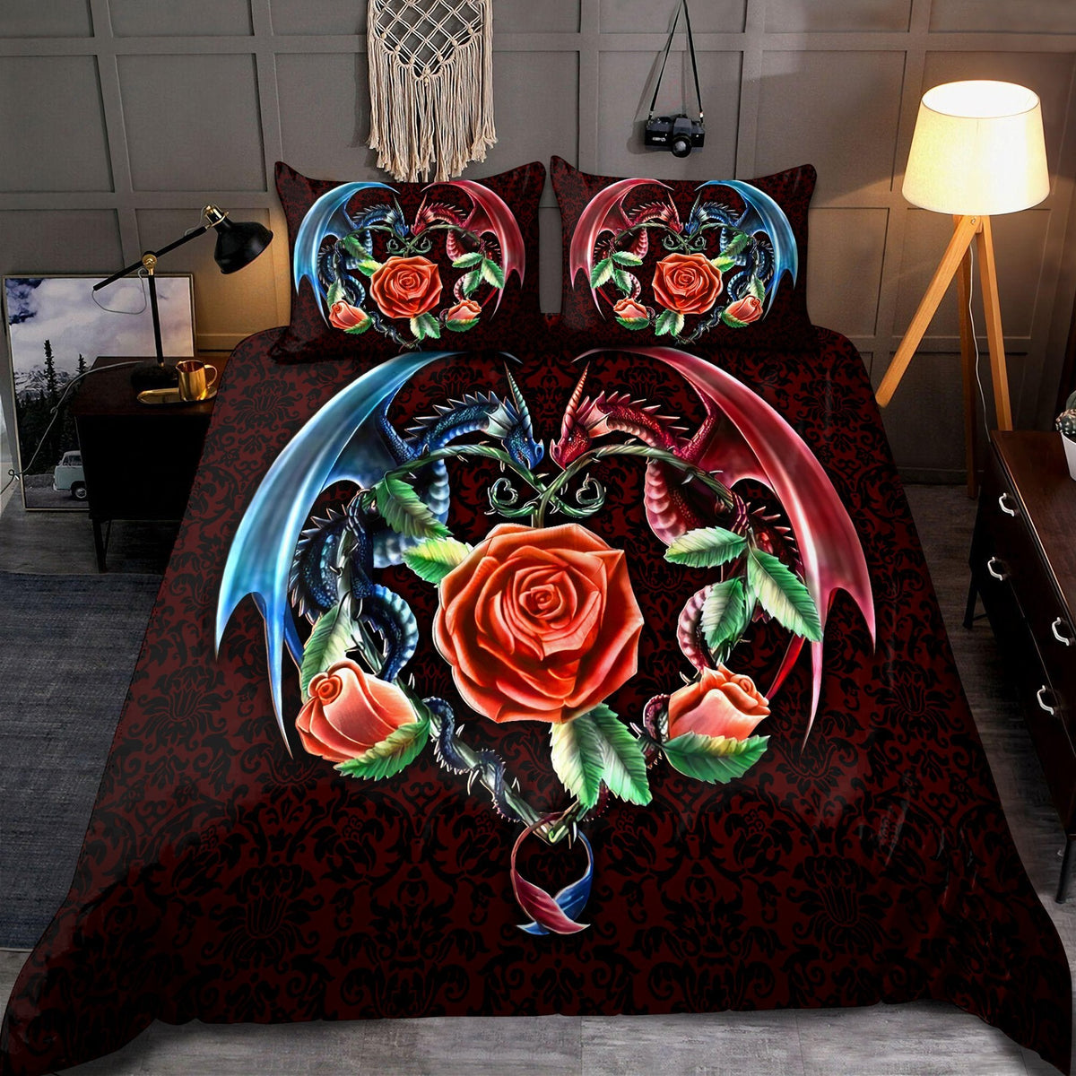 Dragon Rose Fantasy Bedding Cover For Fantasy Bedroom Decor