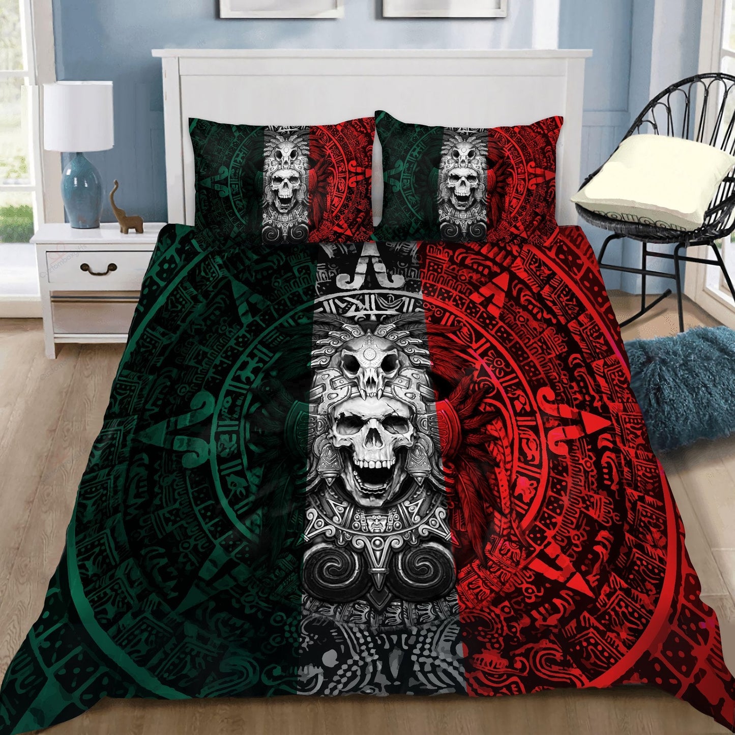 Mexican Aztec Skull Warrior Bedding Cover For Gothic Bedroom Decor