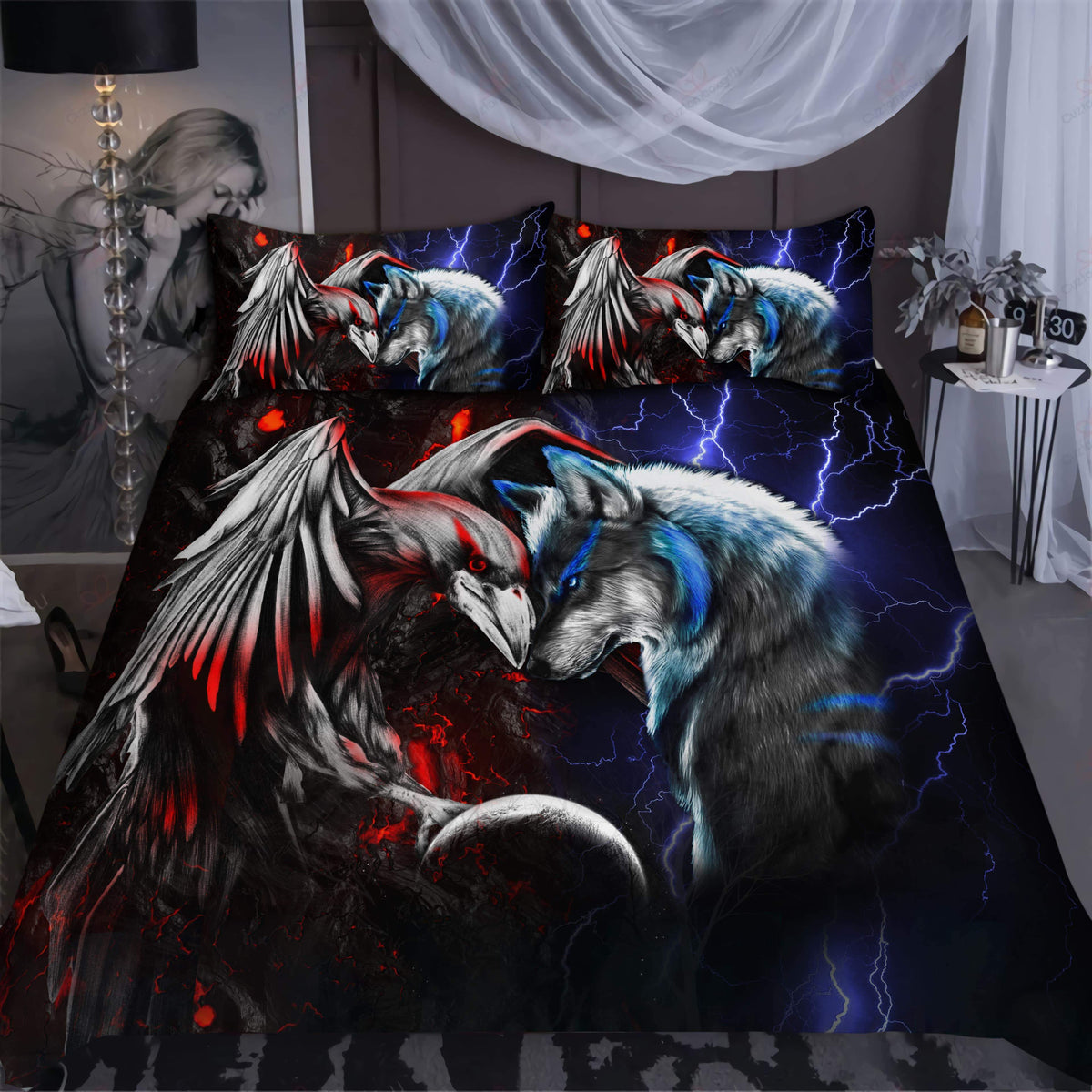 Wolf And Raven Bedding Cover For Norse Bedroom Decor