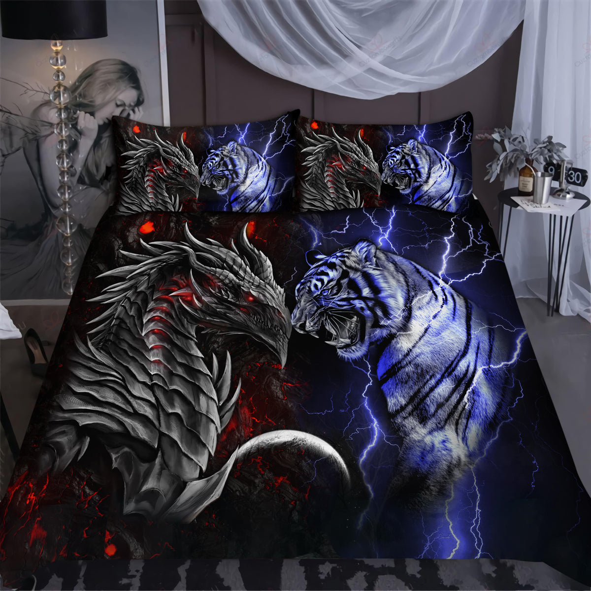 Dragon And Tiger Battle Bedding Cover For Fantasy Bedroom Decor