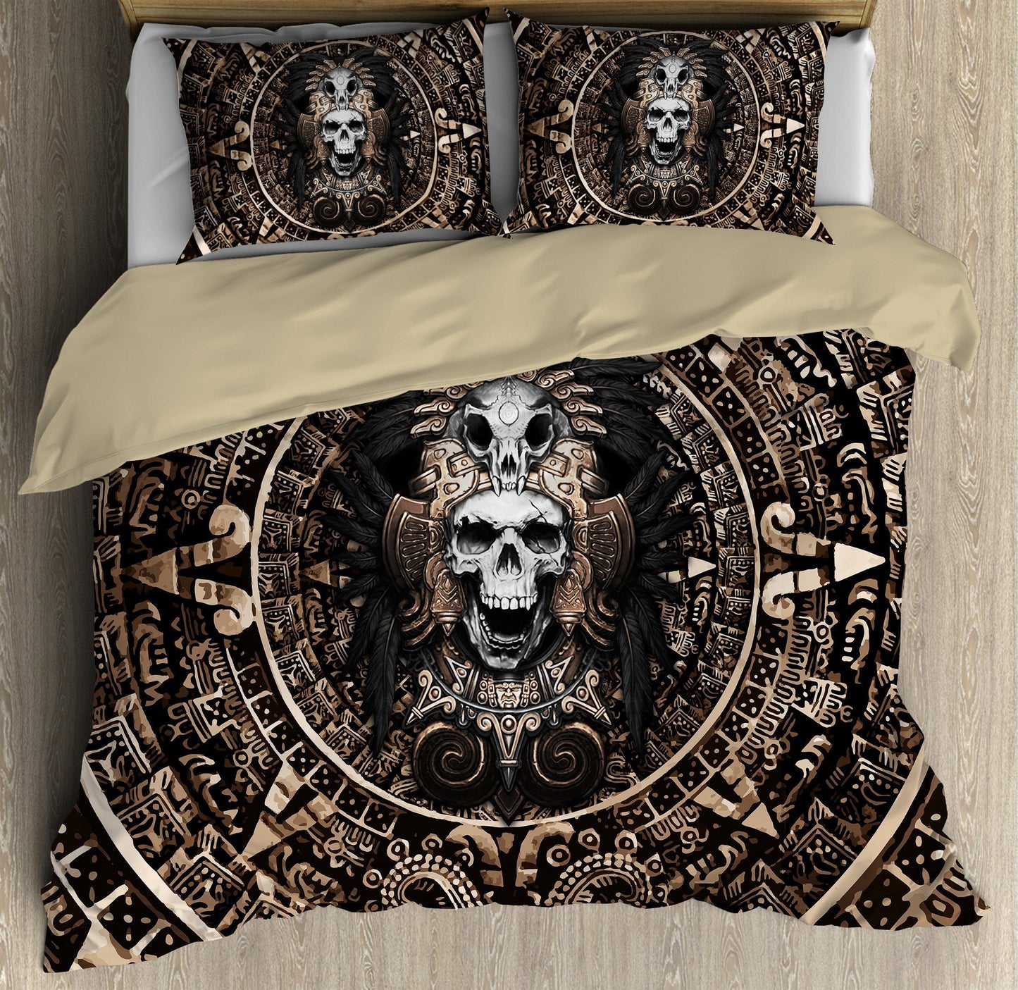 Mexican Aztec Skull Warrior Bedding Cover For Gothic Bedroom Decor