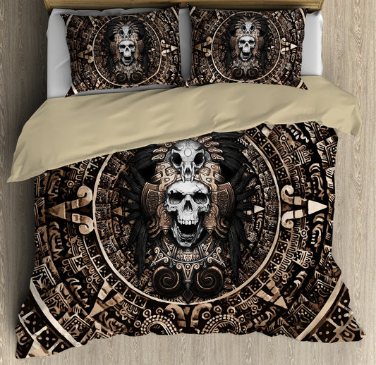 Mexican Aztec Skull Warrior Bedding Cover For Gothic Bedroom Decor