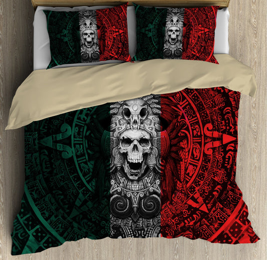 Mexican Aztec Skull Warrior Bedding Cover For Gothic Bedroom Decor