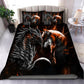 Orange Dragon And Wolf Fantasy Bedding Cover For Fantasy Bedroom Decor