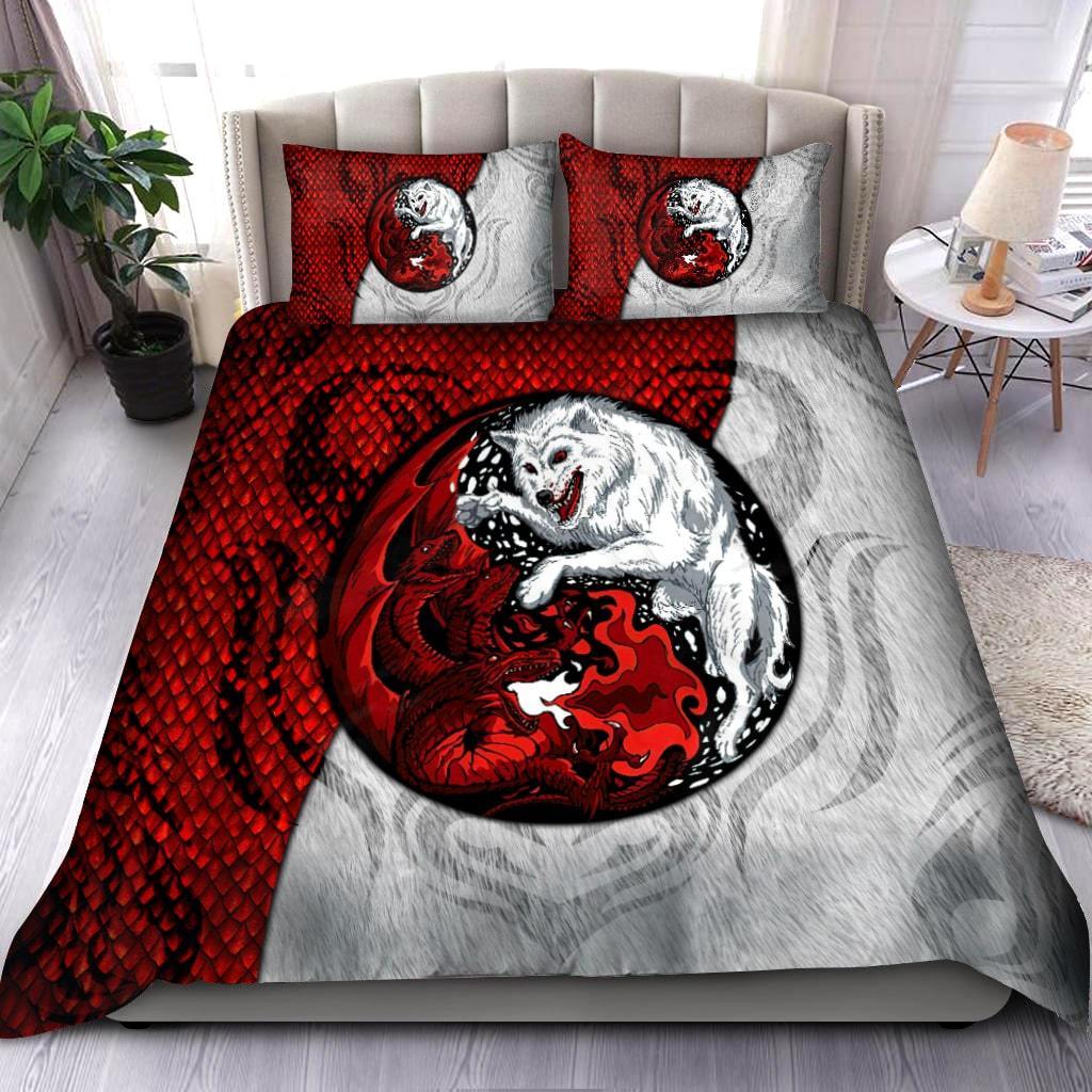 Dragon And Wolf Fantasy Bedding Cover For Fantasy Bedroom Decor