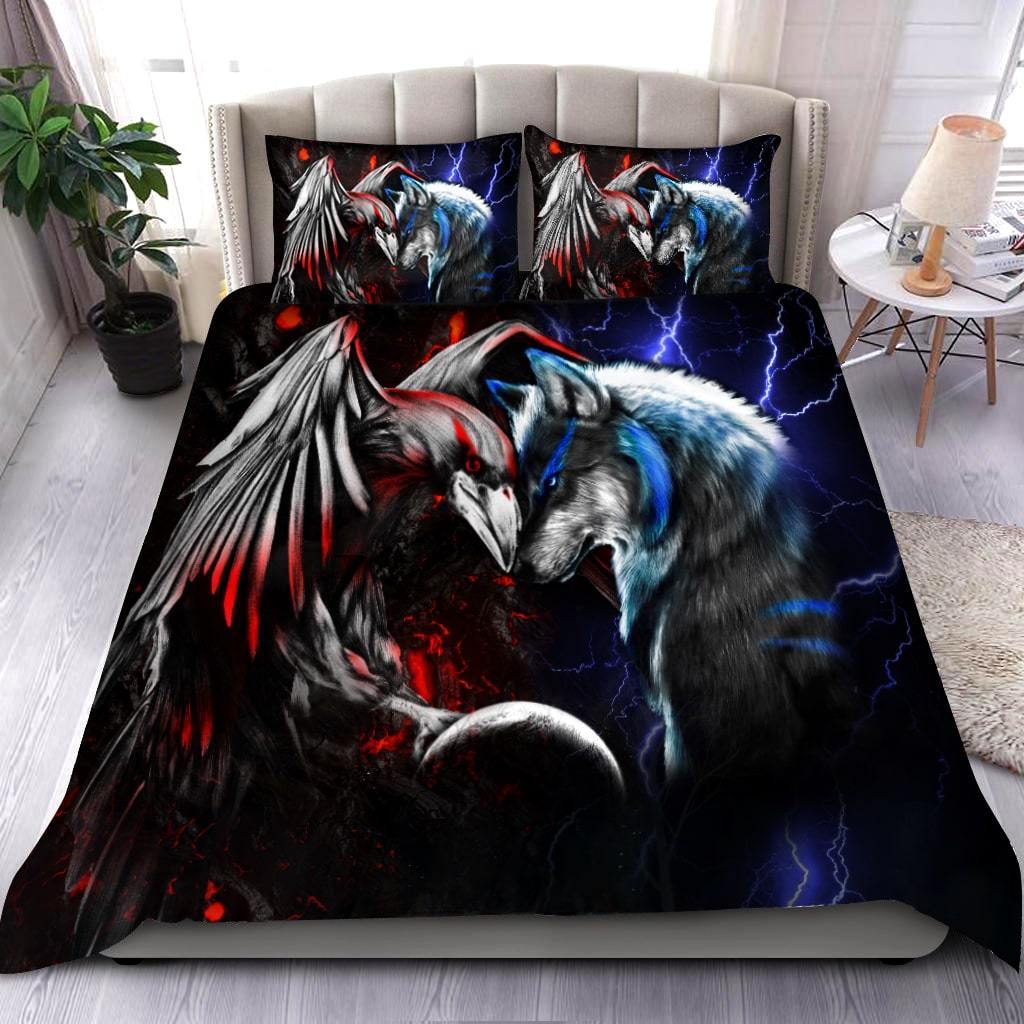 Wolf And Raven Bedding Cover For Norse Bedroom Decor