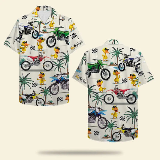 Hawaiian Shirt / Adults / S Motocross Duck Unisex Hawaiian Shirt Aloha Shirt Summer Vibe Dirt Bike and Fancy Duck Pattern