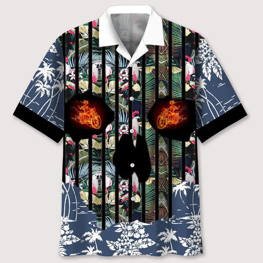 Hawaiian Shirt / Adults / S Motorcycle Flower Skull Hawaiian Shirt