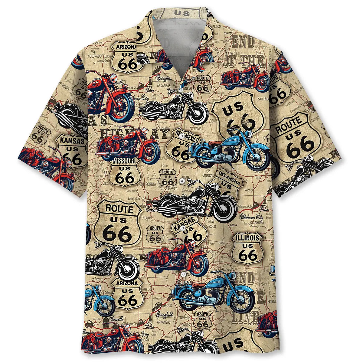 Hawaiian Shirt / Adults / S Motorcycle Route 66 Inspiration Hawaiian Shirt