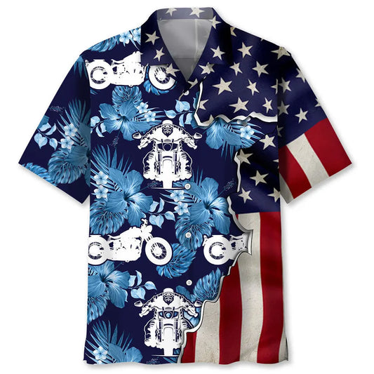 Hawaiian Shirt / Adults / S Motorcycle Tropical Us Flag Hawaiian Shirt