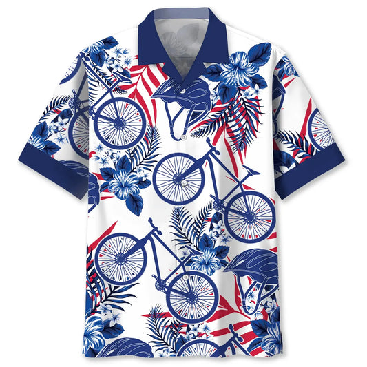 Hawaiian Shirt / Adults / S Mountain Bike Blue Hibiscus Hawaiian Shirt