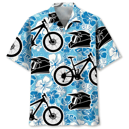 Hawaiian Shirt / Adults / S Mountain Bike Blue White Hibicus Hawaiian Shirt