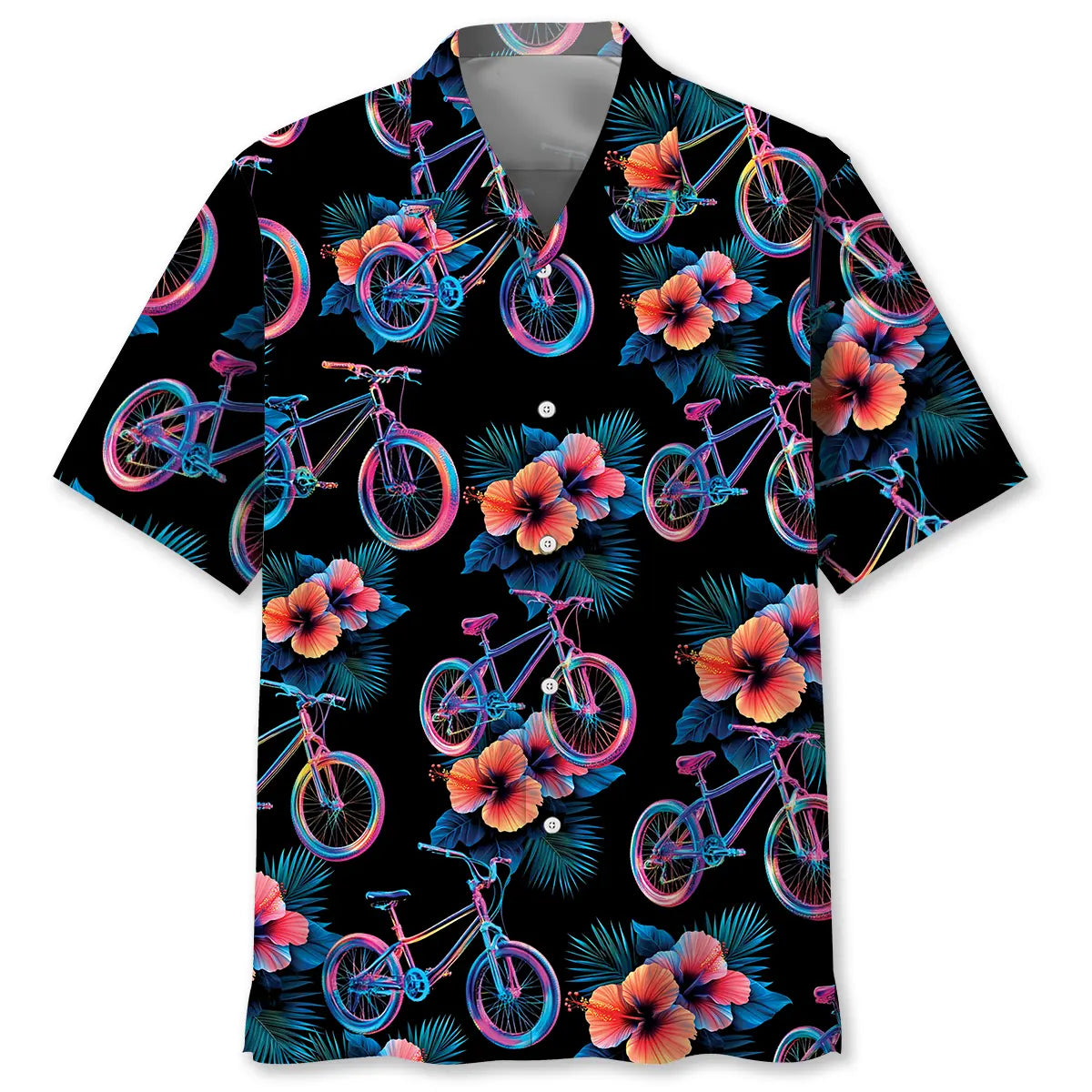 Hawaiian Shirt / Adults / S Mountain Bike Hibiscus Hologram Hawaiian Shirt