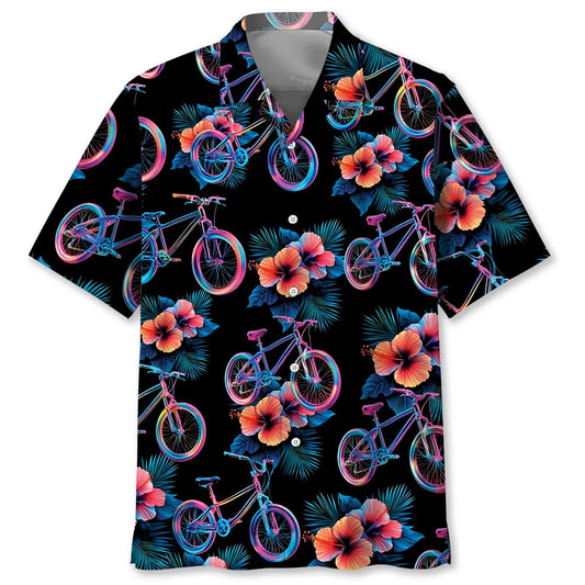 Hawaiian Shirt / Adults / S Mountain Bike Hibiscus Hologram Hawaiian Shirt