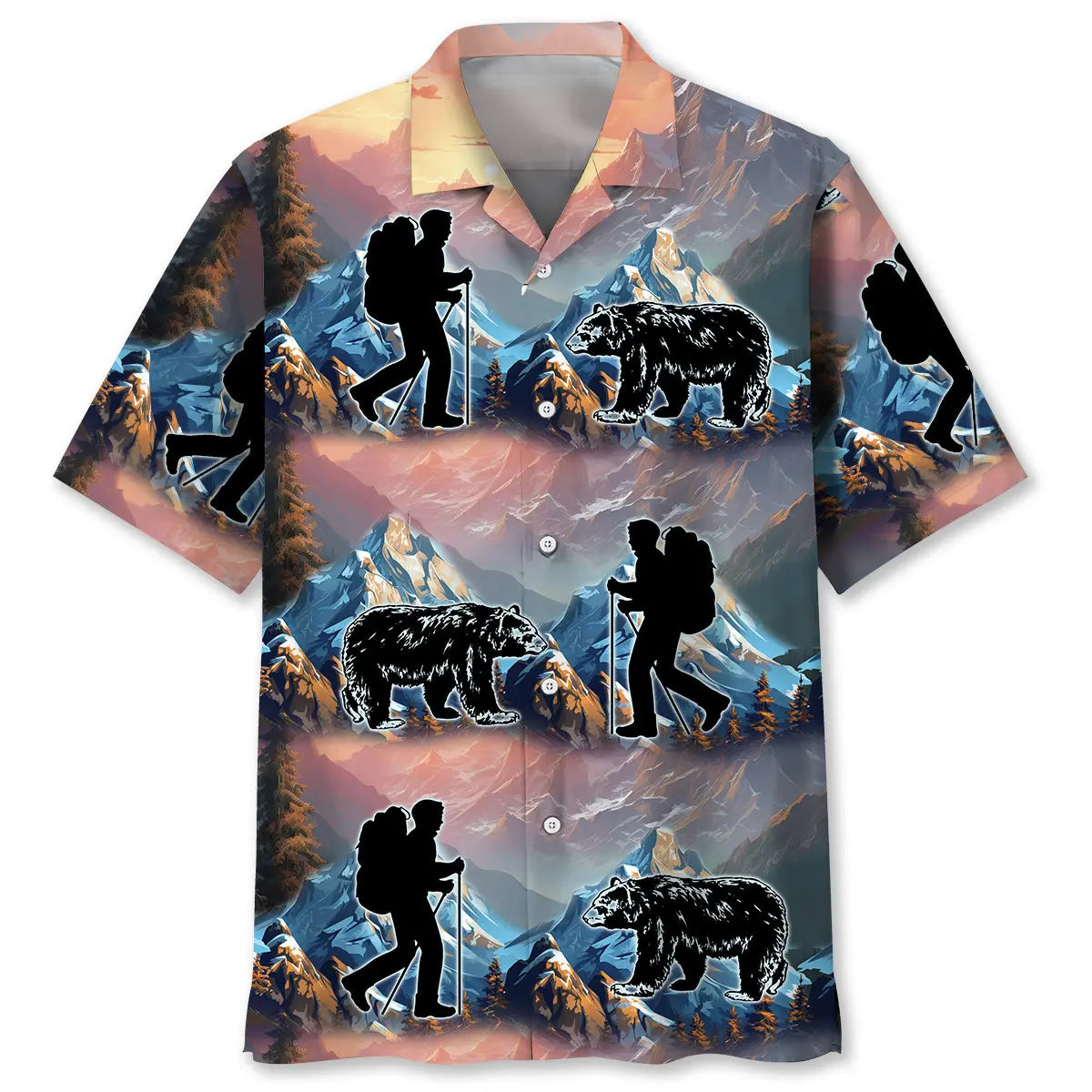 Hawaiian Shirt / Adults / S Mountain Hiking With Bear Hawaiian Shirt
