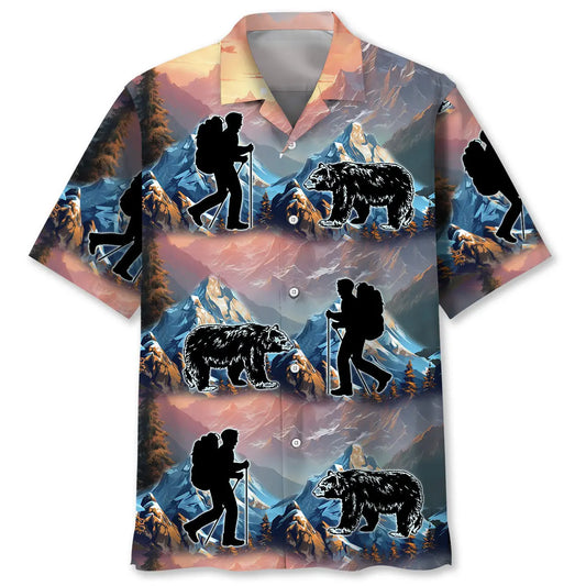 Hawaiian Shirt / Adults / S Mountain Hiking With Bear Hawaiian Shirt