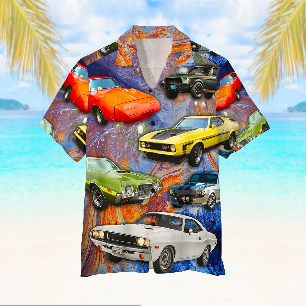 Muscle Car Unisex Hawaiian Shirt Aloha Shirt Summer Vibe Cars With Colorful Pattern