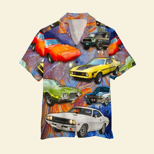 Hawaiian Shirt / Adults / S Muscle Car Unisex Hawaiian Shirt Aloha Shirt Summer Vibe Cars With Colorful Pattern