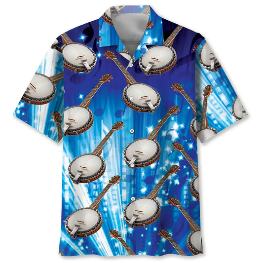 Hawaiian Shirt / Adults / S Music Banjo Blue Hawaiian Shirt